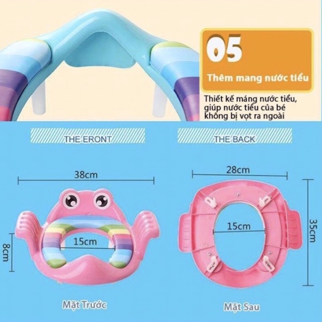 Bệ lót thu nhỏ bồn cầu có tay vịn hình ếch bằng nhựa ABS cao cấp có đệm lót cho trẻ - TiNa’s House