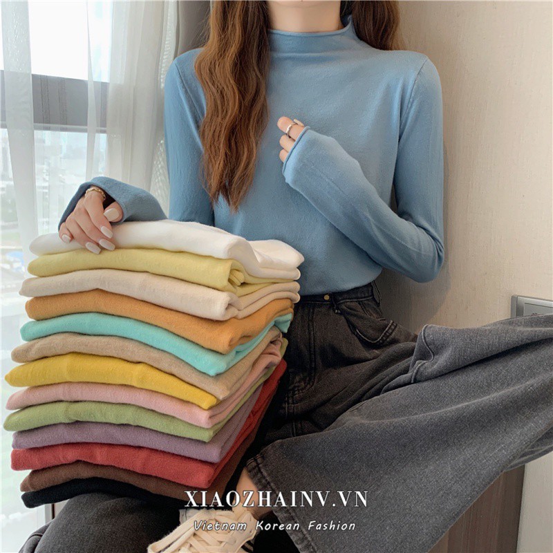 Áo thun tay dài cổ lọ màu trơn 14 màu sắc lựa chọn thời trang cho nữ