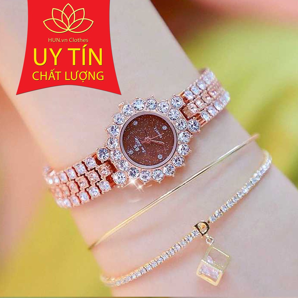 Đồng hồ nữ Bee Sister Korea viền đá xoay + tặng lắc tay cao cấp và pin cao cấp | BigBuy360 - bigbuy360.vn