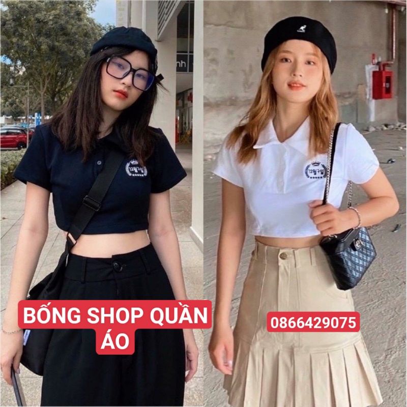 ÁO CROPTOP THÊU LÔ GÔ CHỮ NHẬT