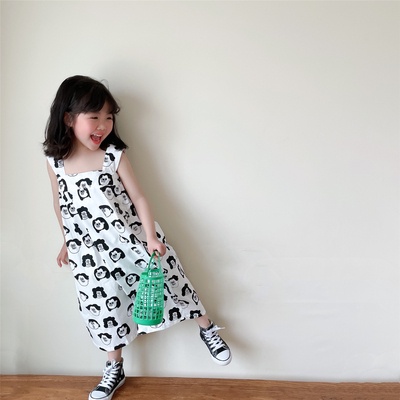 Jumpsuit Ống Rộng Họa Tiết Dễ Thương Phong Cách Hàn Quốc Thời Trang Mùa Hè Cho Bé Gái