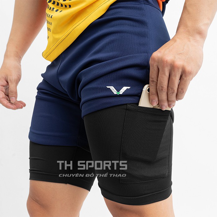 Quần đùi tập gym nam 2 lớp chơi thể thao chạy bộ co dãn thoáng khí có túi đựng điện thoại TH SPORT