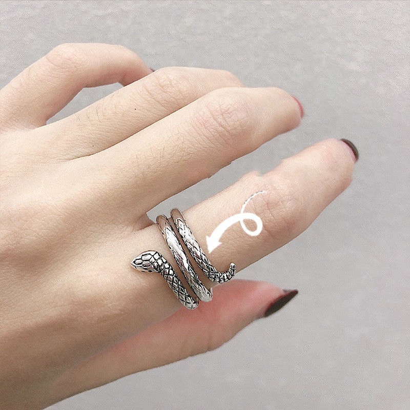 Nhẫn đeo ngón tay thiết kế kiểu con rắn phong cách retro cá tính thời trang dành cho nữ