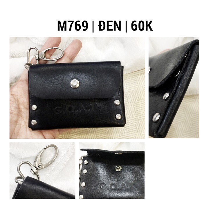 Móc khóa ví mini M769 da thật màu đen