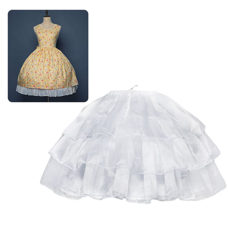 Đầm Cưới Nhún Bèo 3 Vòng Màu Trơn Có Thể Điều Chỉnh Độ Dài Phong Cách Lolita