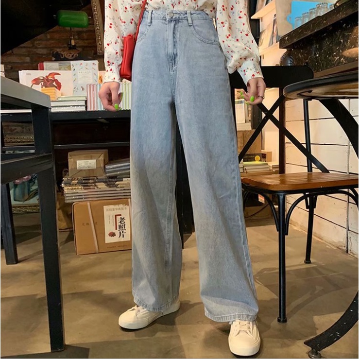 Quần ống rộng lưng cao jean nữ trơn unisex phù hợp đi học đi làm/Quần suông bò dáng ulzzang thời trang nữ Encanto (1002)
