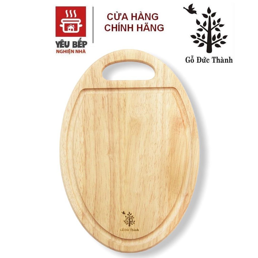 [Mã BMBAU50 giảm 10% đơn 99k] Thớt Gỗ Cao Su Tự Nhiên Đức Thành Hình Oval Có Rãnh 01255 - Dụng cụ Nhà Bếp Cao Cấp