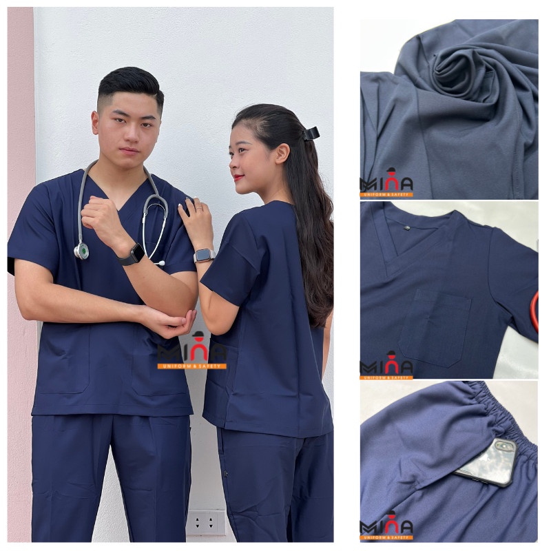 Bộ scrubs bác sĩ, quần áo y tế phẫu thuật - Màu Tím Than VẢI CAO CẤP  (Có hình ảnh thực tế)