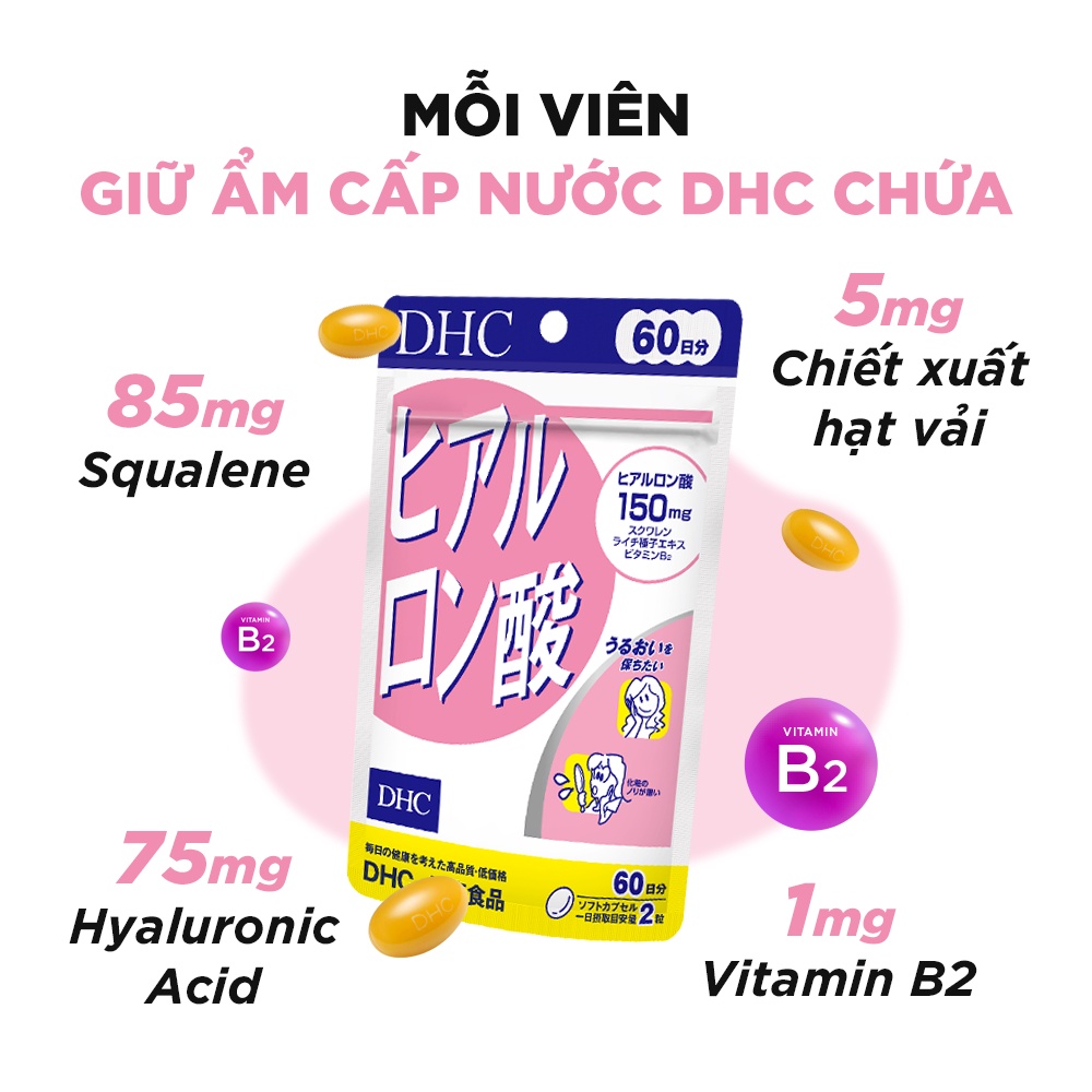 Viên uống Cấp Nước DHC Hyaluronic Acid giúp giữ ẩm, tăng độ đàn hồi cho da gói 40 viên