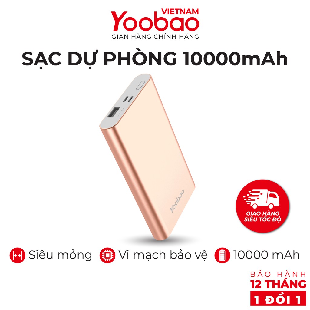 Sạc dự phòng 10000mAh Yoobao PL10 Polymer - Hàng chính hãng - Bảo hành 12 tháng 1 đổi 1