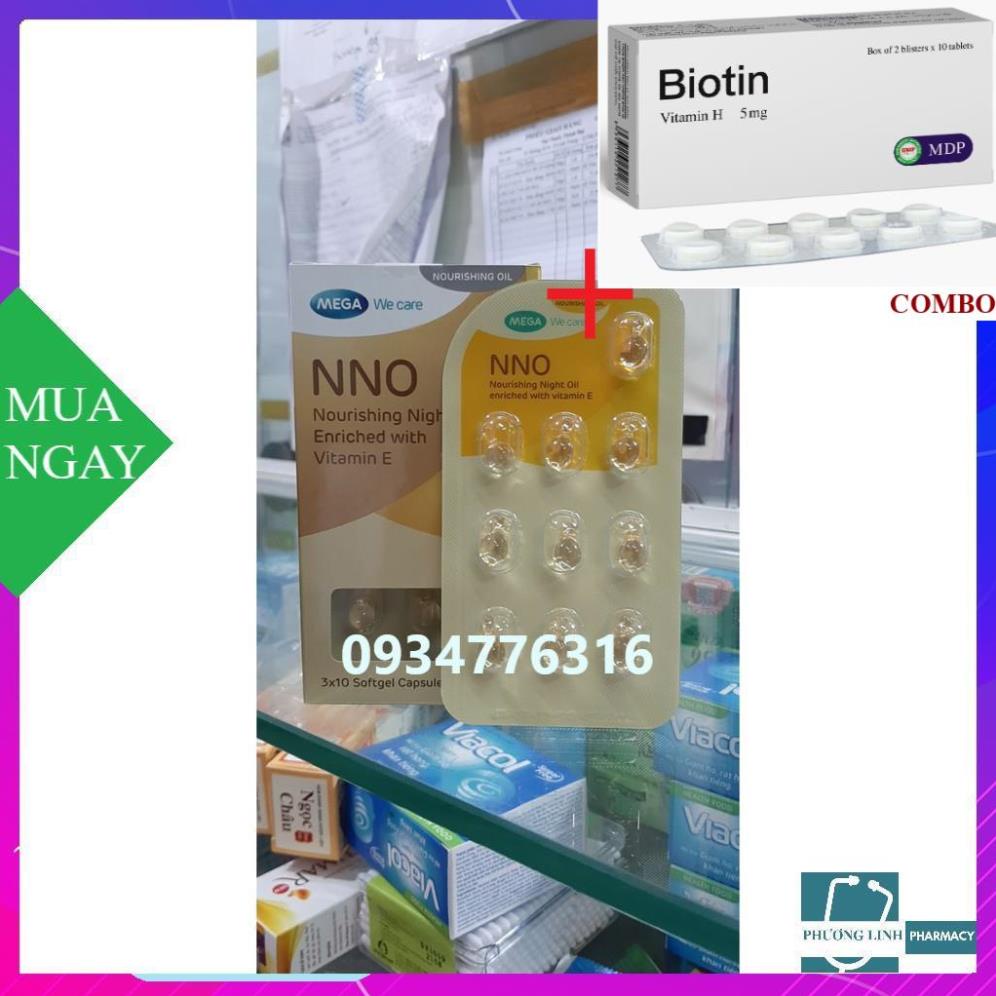 Combo Biotin 5mg+ VIÊN BÔI DA NNO BỔ SUNG VITAMIN E dưỡng ẩm,chống lão hóa da