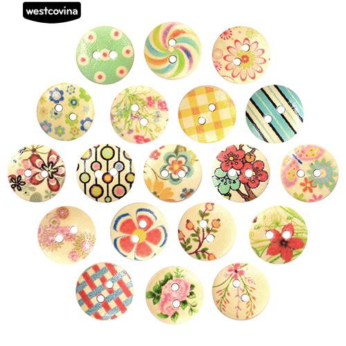 Set 100 Nút Gỗ Tròn 2 Lỗ 15Mm Nhiều Màu Sắc Dễ Thương