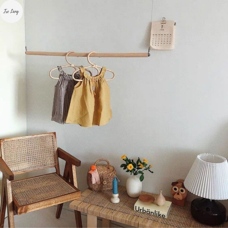 Móc treo quần áo decor vintage bằng mây chụp ảnh siêu xinh thân thiện môi trường