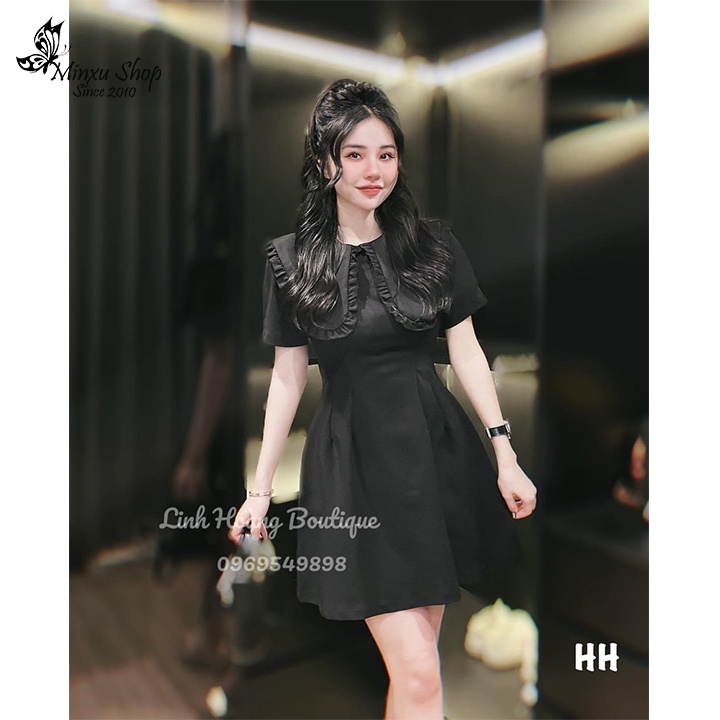 Váy thiết kế nữ cổ sen bèo, váy đi chơi, đi tiệc, đi học nữ tính, nhẹ nhàng mà sang trọng Minxu Shop mã VAY01
