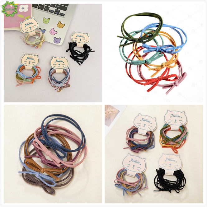 Bộ 6 dây cột tóc co giãn thắt nơ màu sắc ngọt ngào đơn giản tiện dụng