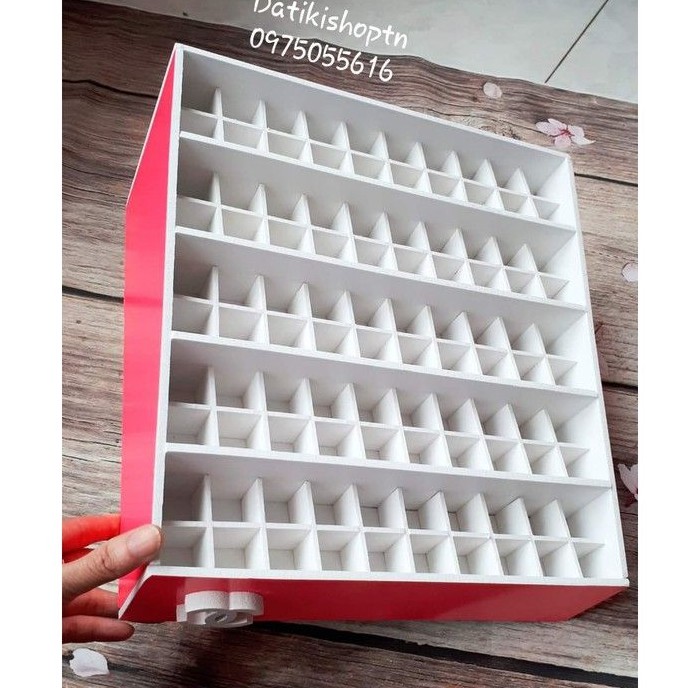 Khay son 100 ô phân tầng màu hồng