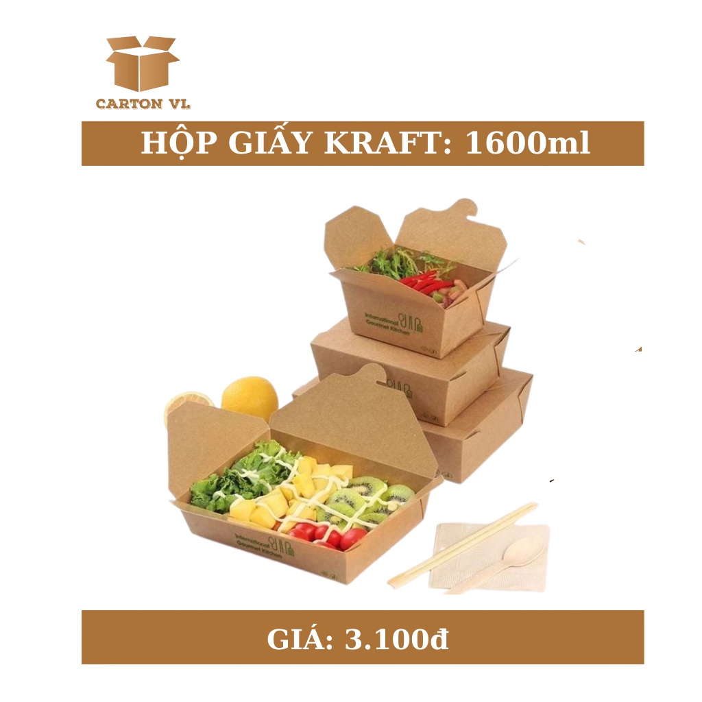 Combo 100 Hộp đựng thức ăn nhanh có nắp đậy, đựng cơm vp, bánh ngọt, đồ ăn_Loại 1600ml