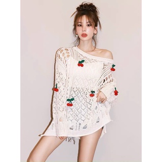 Áo len lưới cherry oversize form rộng cực hot