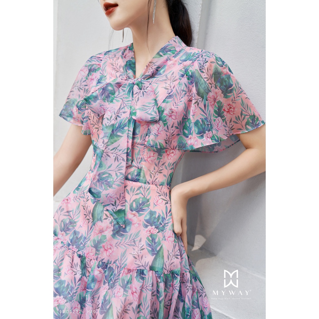 Đầm Maxi Nữ  MY WAY Dáng Xòe Cổ Nơ Sang Trọng 9MD0232 Ha0