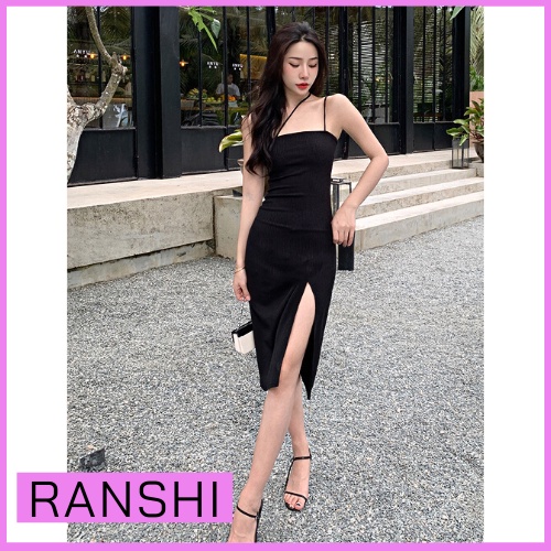 [HÀNG LOẠI 1] Đầm Hai Dây Xẻ Tà RANSHI Sang Trọng Váy Body Dự Tiệc Ôm Eo Dáng Midi Siêu Xinh Chất Dày Dặn - RBD014