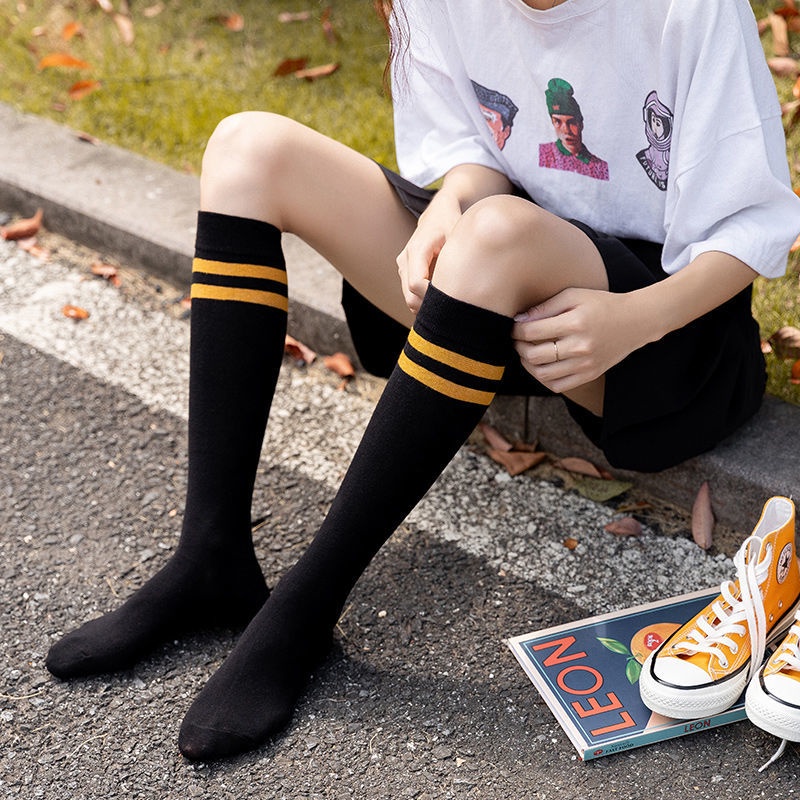 Jiashucheng Vớ Dài Đến Đầu Gối Hai Lớp Bằng Vải Cotton Mỏng Phong Cách Preppy Nhật Bản Thời Trang Xuân Thu Dành Cho Bạn Nữ