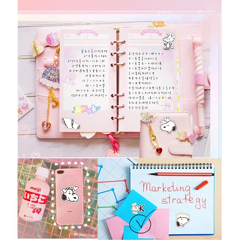 Set 40 miếng dán hình hoạt hình Snoopy chống thấm nước