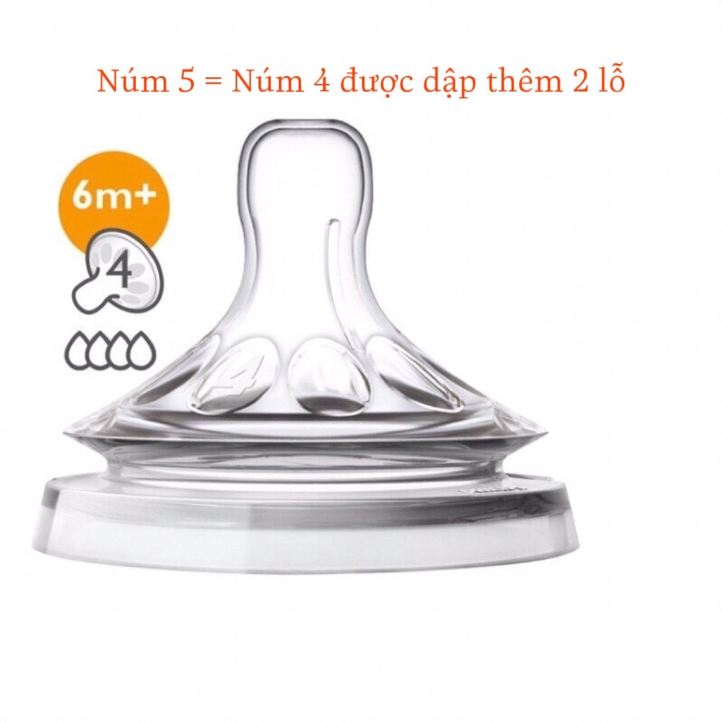 Núm ty thay Bình sữa Philips Avent Natural Số 5 Mẫu cũ 5 tia