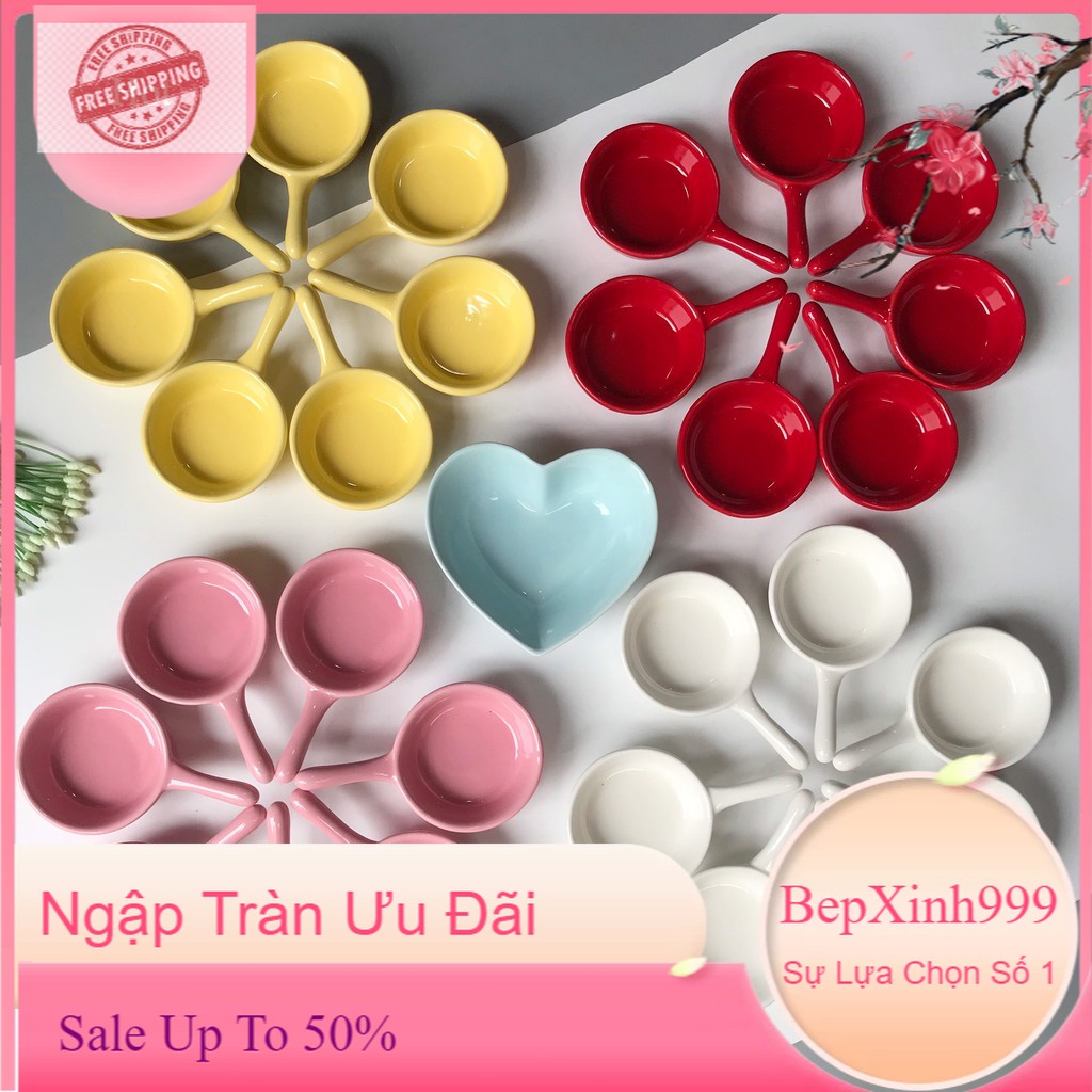 Chén Sứ Bát Sứ Bát Đĩa Decor Bàn Ăn Gáo Tay Cầm Dễ Thương Đựng Nước Chấm Nhiều Màu B25
