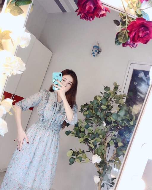 Đầm cột nơ tay phồng tiểu thư