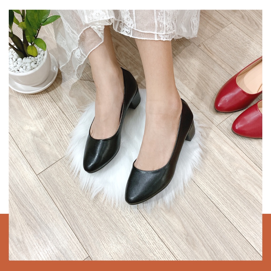 Giày Búp Bê Nữ Cao Gót Đế Vuông 3p Bít Mũi Bigsize Công Sở Hàn Quốc Hoàng Thanh G2