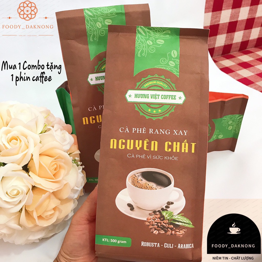 Combo 2kg cà phê nguyên chất rang mộc Foody Coffee – Hương Việt 500g (tùy chọn phin)