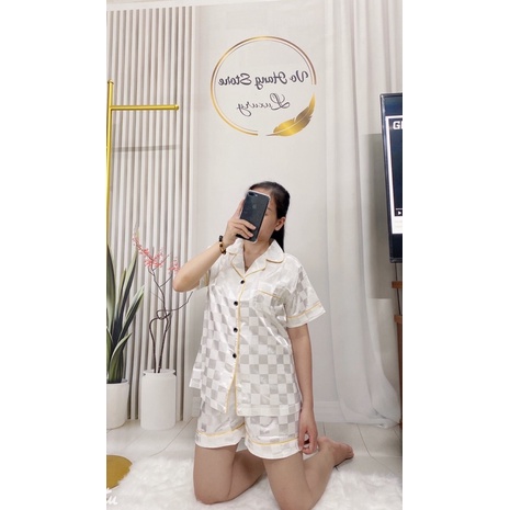 Đồ bộ ngủ Pyjama lụa Satin cao cấp tay ngắn quần ngắn basic | BigBuy360 - bigbuy360.vn