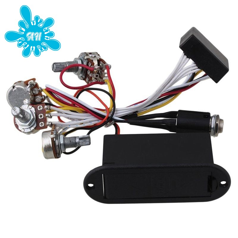 2 Band Active Bass Guitar EQ Equalizer Preamp Circuit Pickup Đen