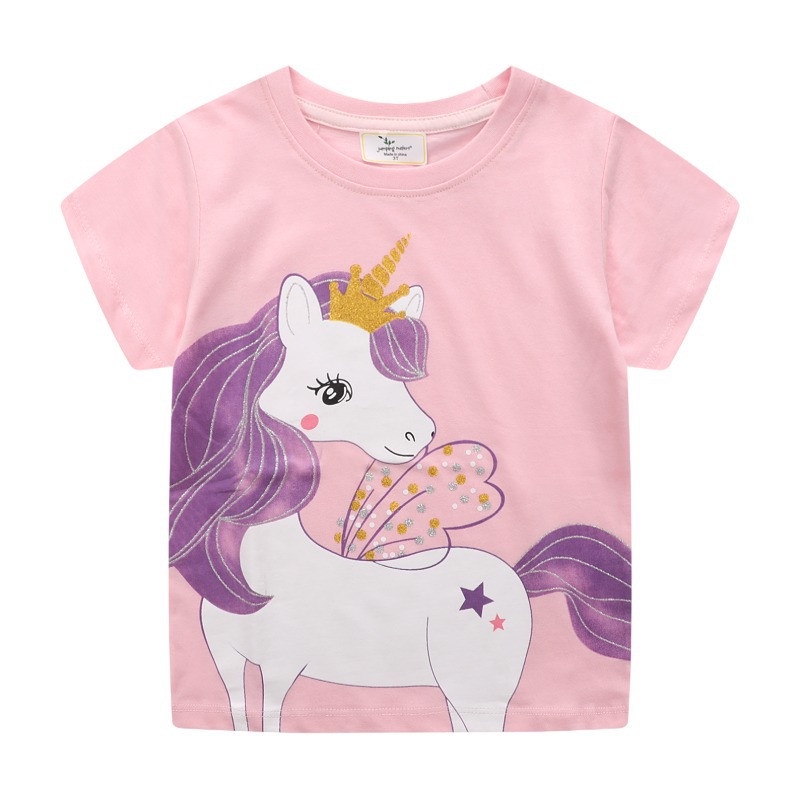 Áo Thun Tay Ngắn In Hình Unicorn Dễ Thương Cho Bé Gái