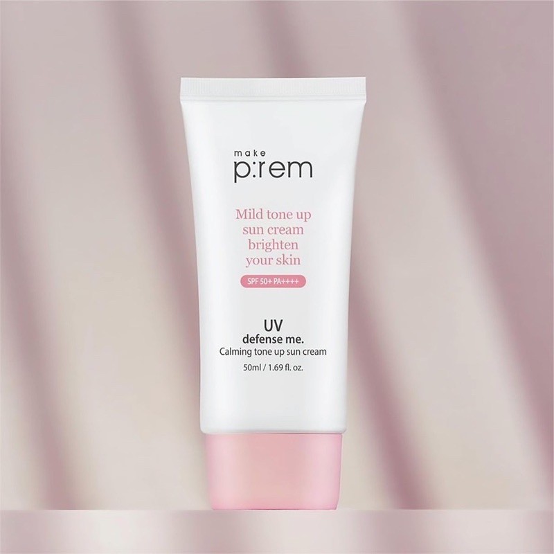 Kem Chống Nắng Vật Lý Nâng Tone Da Sáng Hồng Make P:rem PREM UV defense me Calming tone up sun cream 50ml SPF50+ PA++++