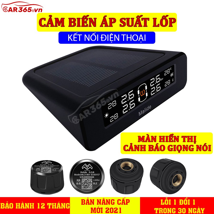 Cảm biến áp suất lốp van ngoài CAR365 + màn hình giọng nói phân phối chính hãng Malide - Kết nối app hiển thị