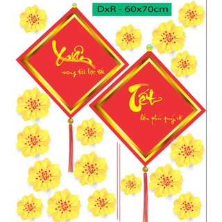 Decal dán kính dán tường trang trí câu đối tết có sẵn keo PK635