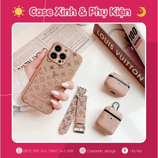 Ốp lưng IPhone lv nâu tây bảo vệ camera viền vàng kèm ví đựng thẻ Case Xinh 7P.8P.X.XsMax.11.11Promax.12Promax.13.