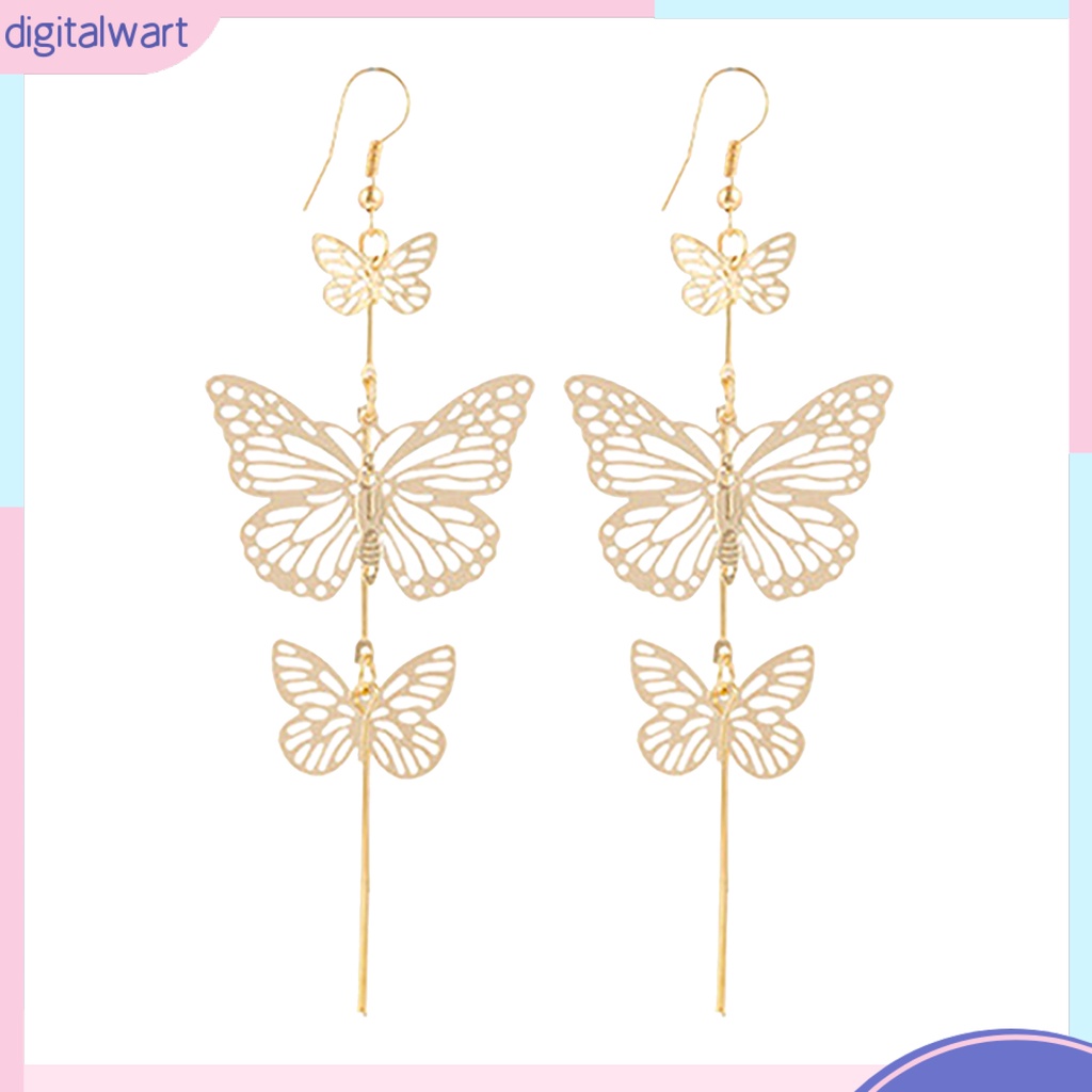 Cặp khuyên tai dài hình bướm mạ vàng/bạc cá tính dành cho nữ