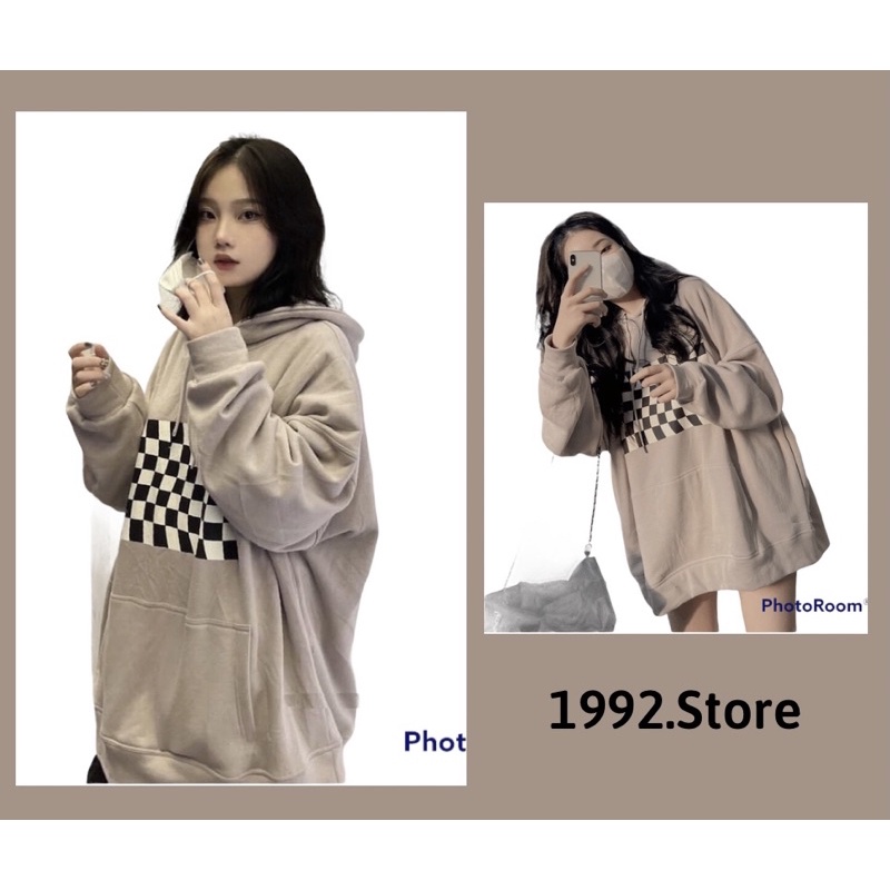 Áo Hoodie Bàn Cờ Nữ [FREESHIP] 🌸 Sweater form rộng tay bồng, nỉ ngoại đẹp in hình caro cá tính Ulzzang 🌸
