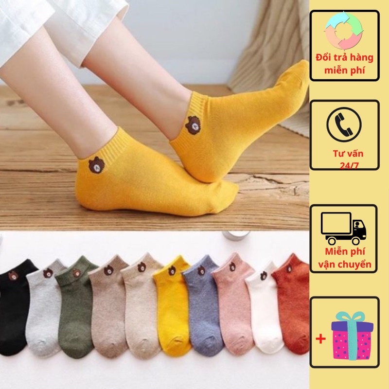 Sét 10 Đôi Tất Gấu Cổ Ngắn Cho Nữ +Tăng Túi, Tất Dày Hàng Chuẩn Loại 1