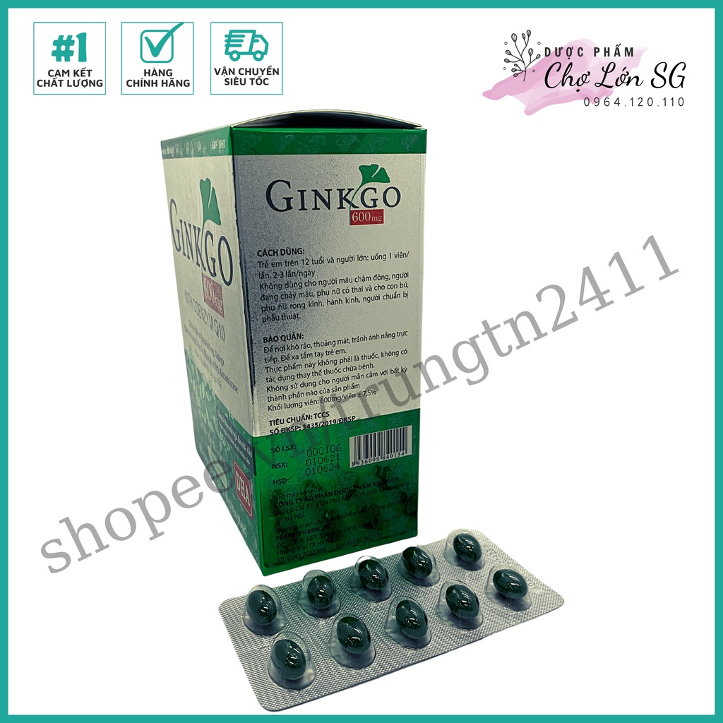 Hoạt huyết dưỡng não GINKGO 600 NATURAL WITH COENZYM Q10 giúp tăng tuần hoàn não  - Hộp 100v