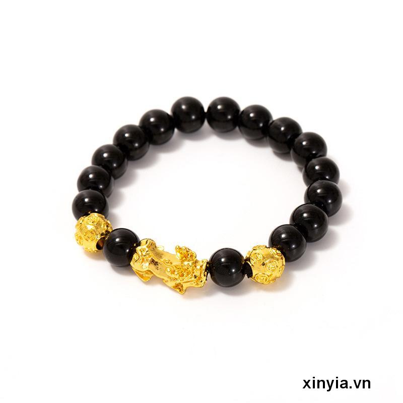 Vòng tay tì hưu phong thủy - hút tài lộc may mắn Chuỗi Hạt Đá Obsidian Mạ Vàng May Mắn Làm