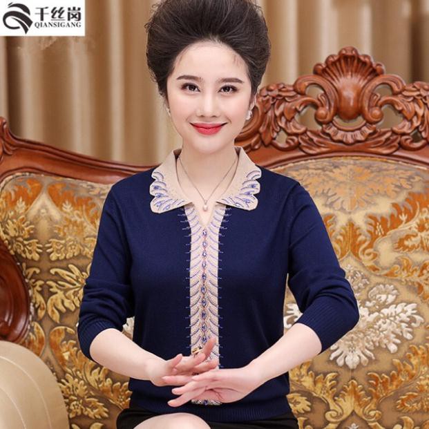Áo len trung niên gắn đá sang trọng hàng Quảng Châu