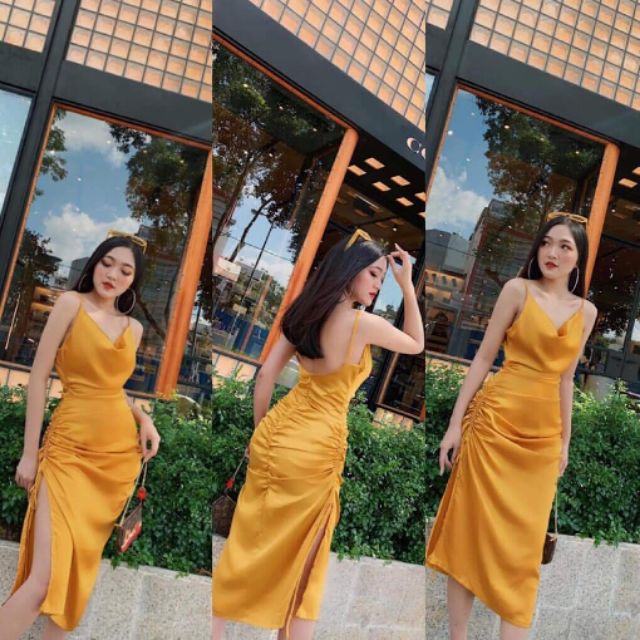 ‼️ĐẦM PHI LỤA 2 DÂY CỔ ĐỔ NHÚN THÂN MN52‼️