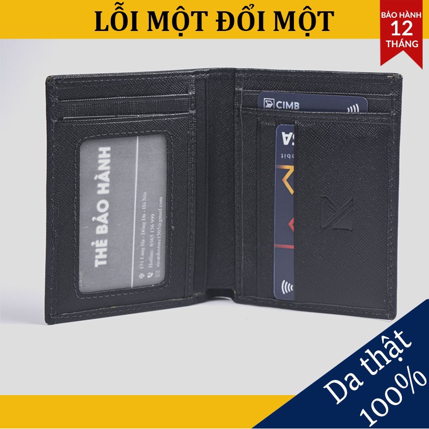 Ví Nam Da Bò Saffiano Nhỏ Gọn Đựng Card Feasty Đẳng Cấp, Bóp Nam Da Thật Chống Nước,Xước Có Hộp Đựng - V105