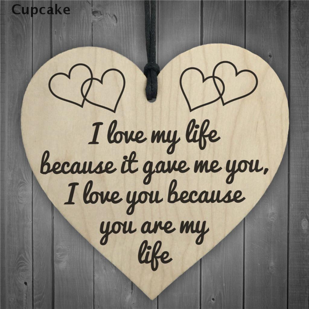 Cupcake i love my life diy wooden heart plaque wine tags hanging signs decor VN