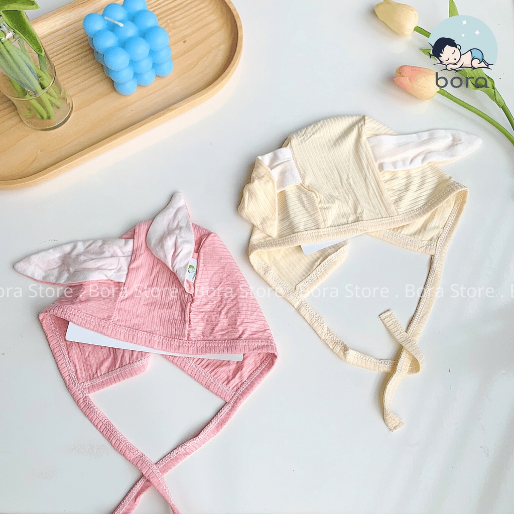 Mũ tai gấu, tai thỏ cho bé 0 - 6m có dây buộc Anminaza