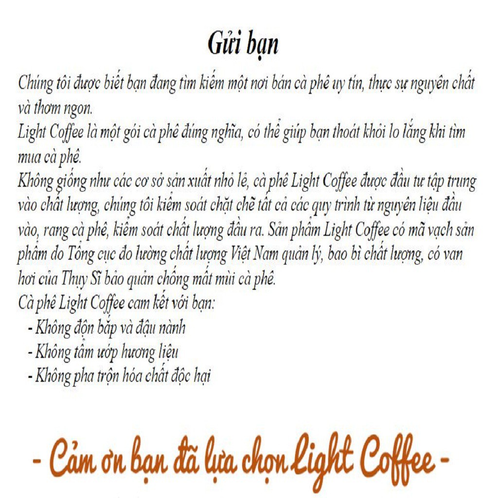 Cà phê hạt nguyên chất 100% - Phối chuẩn 500gr - Light Coffee - Cafe nội địa giá rẻ