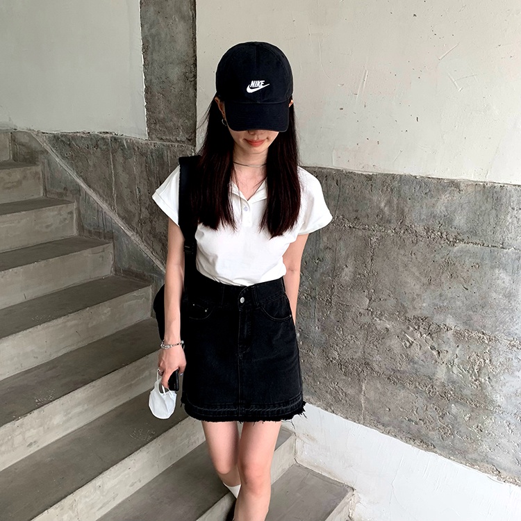 Áo thun ngắn Peppermint cổ polo màu trơn thời trang 52985